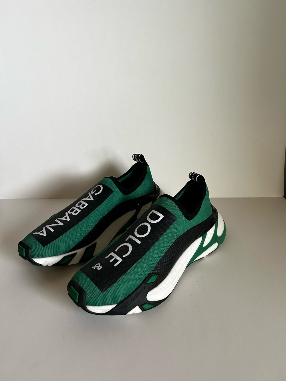 Dolce & Gabbana Green and Black Slip-On Logo Sneakers